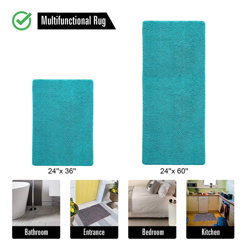 LOCHAS Luxury Bathroom Rug Shaggy Bath Mat 24 x 60 Inch, Washable Non Slip Bath Rugs for Bathroom Shower, Soft Plush Chenille Absorbent Carpets Mats, Teal Blue - Image 5